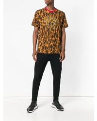 T-shirt à col rond imprimé léopard moutarde Versace