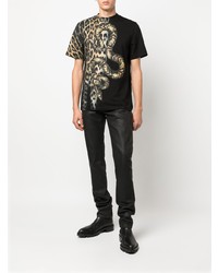 T-shirt à col rond imprimé léopard noir Roberto Cavalli