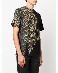T-shirt à col rond imprimé léopard noir Roberto Cavalli