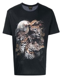 T-shirt à col rond imprimé léopard noir Camilla