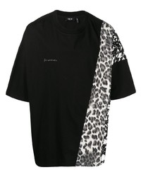 T-shirt à col rond imprimé léopard noir FIVE CM