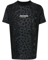T-shirt à col rond imprimé léopard noir Maharishi