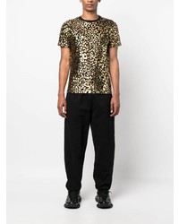 T-shirt à col rond imprimé léopard noir Moschino