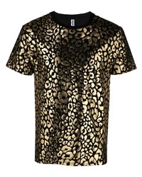 T-shirt à col rond imprimé léopard noir Moschino