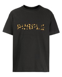 T-shirt à col rond imprimé léopard noir purple brand