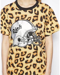 T-shirt à col rond imprimé léopard orange Joyrich