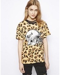 T-shirt à col rond imprimé léopard orange Joyrich
