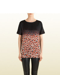 T-shirt à col rond imprimé léopard