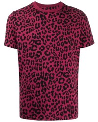 T-shirt à col rond imprimé léopard pourpre