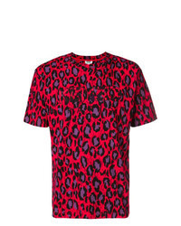 T-shirt à col rond imprimé léopard rouge