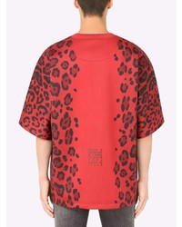 T-shirt à col rond imprimé léopard rouge Dolce & Gabbana