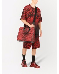 T-shirt à col rond imprimé léopard rouge Dolce & Gabbana