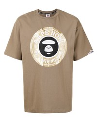T-shirt à col rond imprimé marron clair AAPE BY A BATHING APE
