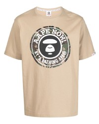 T-shirt à col rond imprimé marron clair AAPE BY A BATHING APE