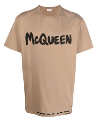 T-shirt à col rond imprimé marron clair Alexander McQueen