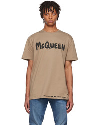 T-shirt à col rond imprimé marron clair Alexander McQueen