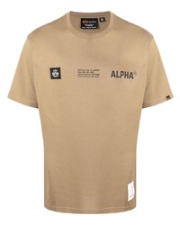 T-shirt à col rond imprimé marron clair Alpha Industries