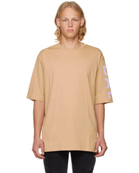 T-shirt à col rond imprimé marron clair Balmain
