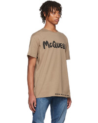 T-shirt à col rond imprimé marron clair Alexander McQueen