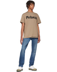 T-shirt à col rond imprimé marron clair Alexander McQueen