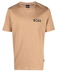 T-shirt à col rond imprimé marron clair BOSS