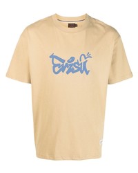 T-shirt à col rond imprimé marron clair Evisu