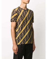 T-shirt à col rond imprimé marron clair Fendi