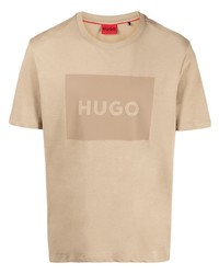 T-shirt à col rond imprimé marron clair Hugo