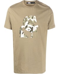 T-shirt à col rond imprimé marron clair Karl Lagerfeld