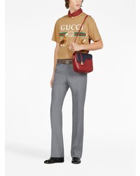 T-shirt à col rond imprimé marron clair Gucci