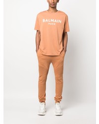 T-shirt à col rond imprimé marron clair Balmain