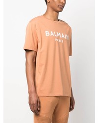 T-shirt à col rond imprimé marron clair Balmain