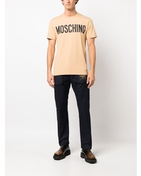 T-shirt à col rond imprimé marron clair Moschino