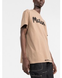 T-shirt à col rond imprimé marron clair Alexander McQueen