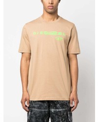 T-shirt à col rond imprimé marron clair Diesel