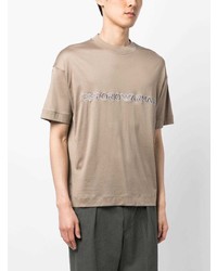 T-shirt à col rond imprimé marron clair Emporio Armani