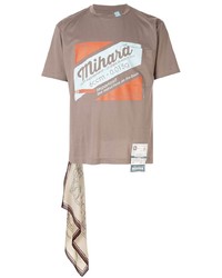 T-shirt à col rond imprimé marron clair Maison Mihara Yasuhiro