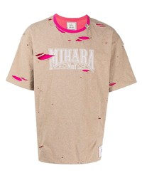 T-shirt à col rond imprimé marron clair Maison Mihara Yasuhiro