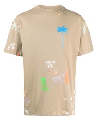 T-shirt à col rond imprimé marron clair Palm Angels