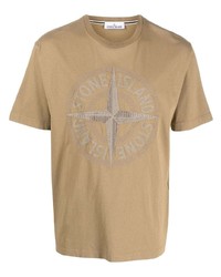 T-shirt à col rond imprimé marron clair Stone Island