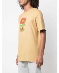 T-shirt à col rond imprimé marron clair Stussy