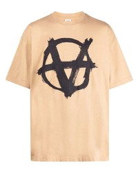 T-shirt à col rond imprimé marron clair Vetements