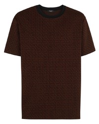 T-shirt à col rond imprimé marron foncé Balmain
