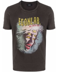 T-shirt à col rond imprimé marron foncé EGONlab