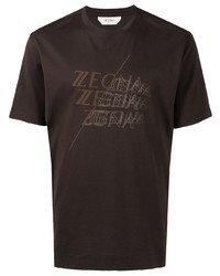 T-shirt à col rond imprimé marron foncé Ermenegildo Zegna