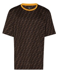 T-shirt à col rond imprimé marron foncé Fendi