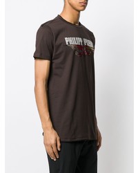T-shirt à col rond imprimé marron foncé Philipp Plein