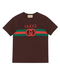 T-shirt à col rond imprimé marron foncé Gucci