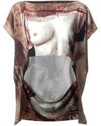 T-shirt à col rond imprimé marron foncé Jean Paul Gaultier