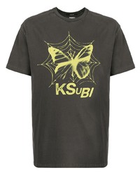 T-shirt à col rond imprimé marron foncé Ksubi